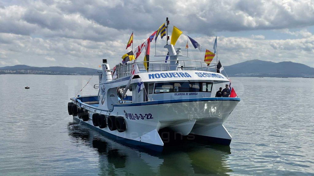 Imagen del barco de acuicultura diseñado en Ingemar Naval para Samala Shipyard