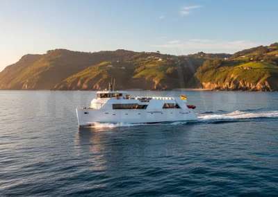 Render de embarcación de pasaje de 23 metros diseñada por Ingemar Designs para Samala Shipyard con capacidad para 200 pasajeros