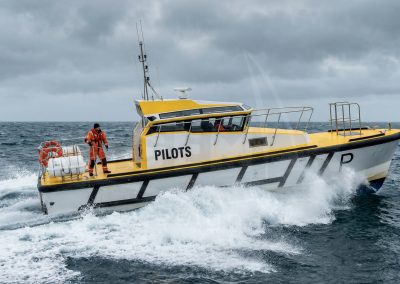 Render of 12 m pilot boat GRP hull with hydrodynamic optimization