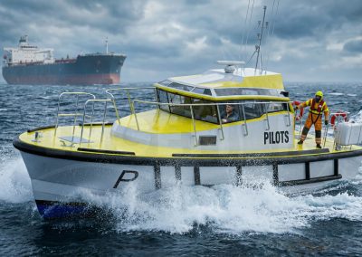 Render of 12 m pilot boat built in GRP by Samala Shipyard for port operations