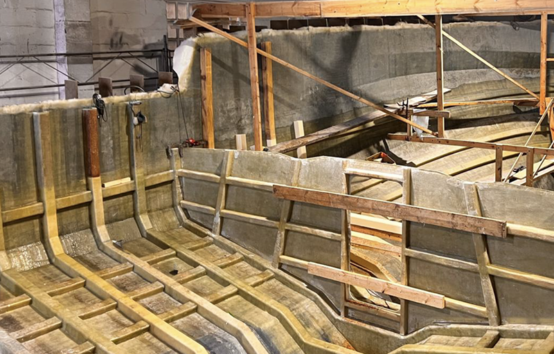GRP hull interior structure under construction at Samala Shipyard in Galicia